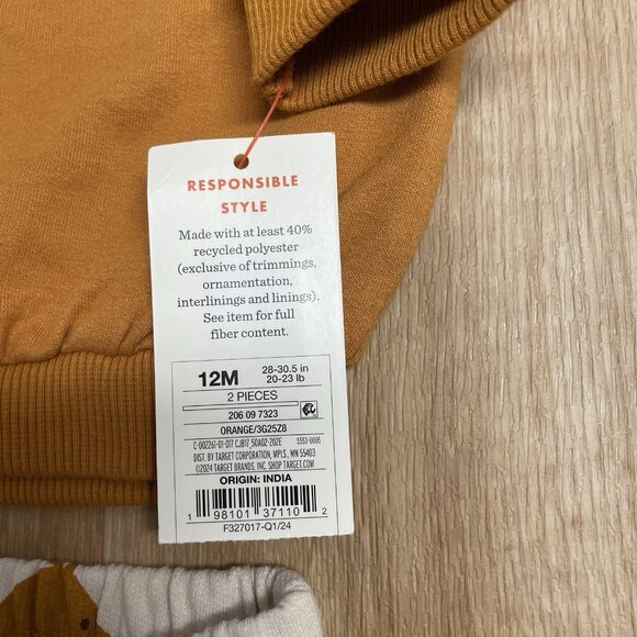 Cat & Jack 2 Piece Set Bear Print Sweater & Pants 12 Months Fall Fleece Cozy New - Picture 4 of 5